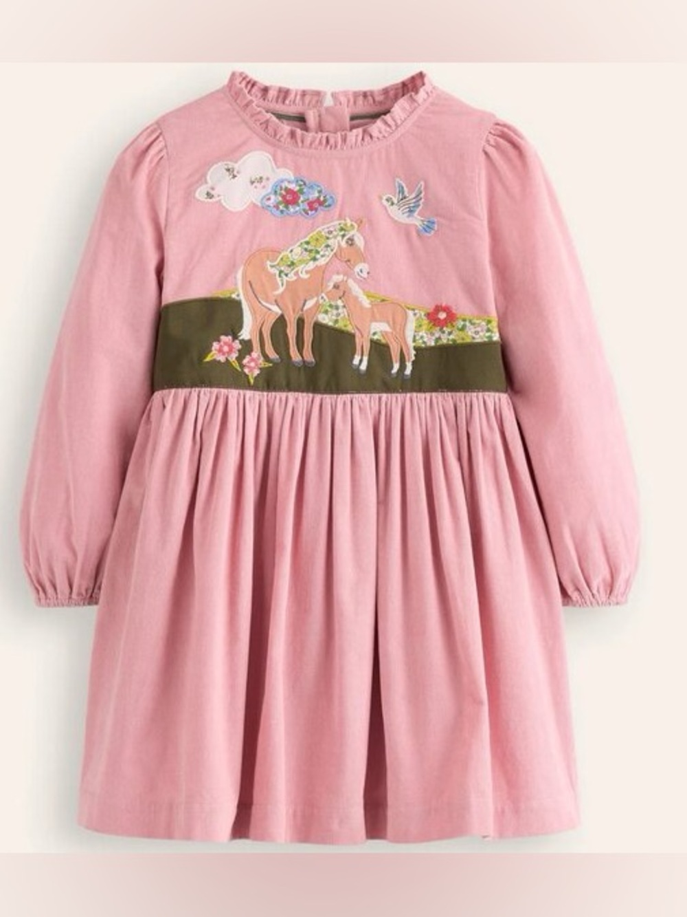 Mini Boden Girls 5-6 Pink Corduroy Horse Pony Applique Dress